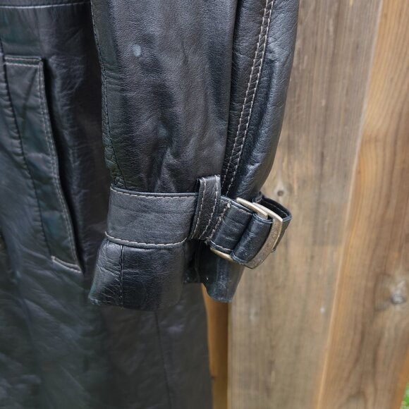 Montreal Leather Trench Coat Men's Size 42 Large Black Y2K The Matrix Blanket - Picture 8 of 10